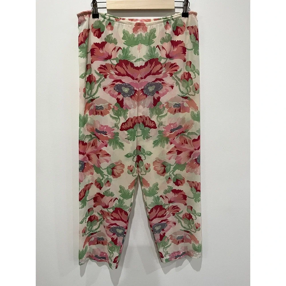 Vtg Victoria's Secret Kimono Pant Set Sz S Oversized‎ Gold Label Floral Sheer